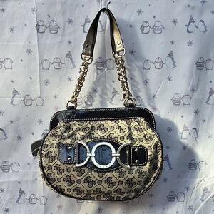 Guess Vintage "Paddington" Monogram Print Handbag in Beige and Black Color